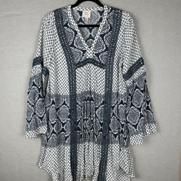 Knox Rose Dresses & Skirts - Knox Rose Womens S Loose Shift Dress Long Sleeve Cream Green Hippie Peasant